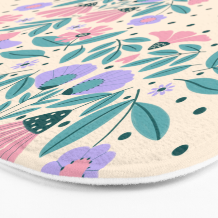 Light Pink and Purple Floral Pattern Bath Mat Gallery Image 3