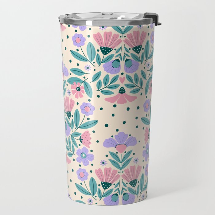 Light Pink and Purple Floral Pattern Travel Mug Gallery Image 2