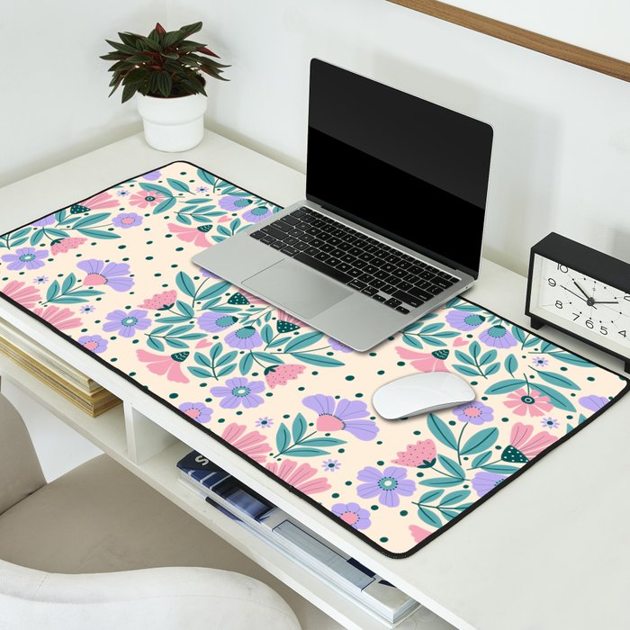 Light Pink and Purple Floral Pattern Desk Mat Gallery Image 2