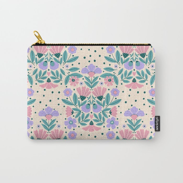 Light Pink and Purple Floral Pattern Carry All Pouch Gallery Image 1