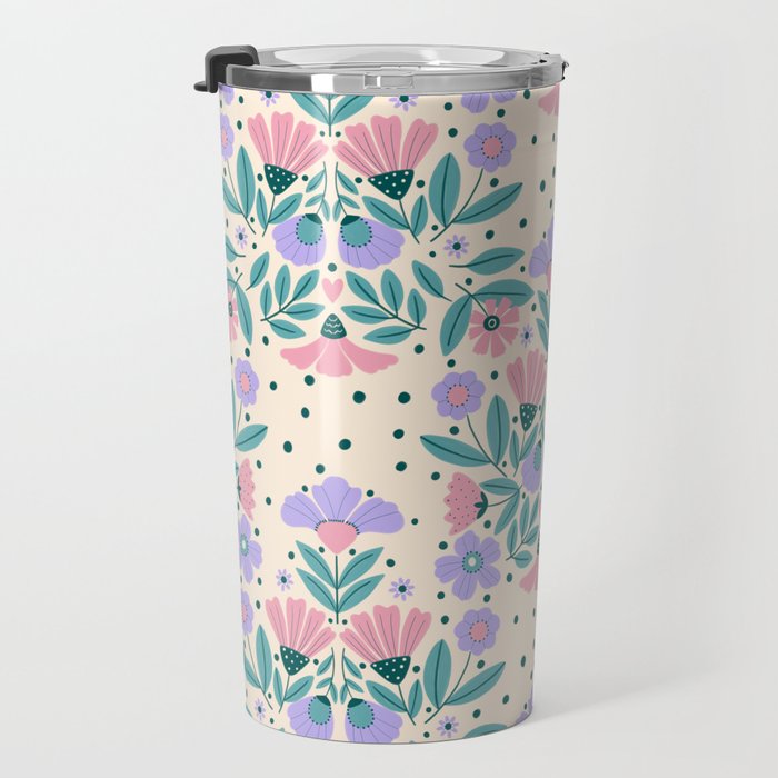 Light Pink and Purple Floral Pattern Travel Mug Gallery Image 3