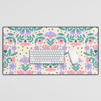 Light Pink and Purple Floral Pattern Desk Mat Gallery Image 1