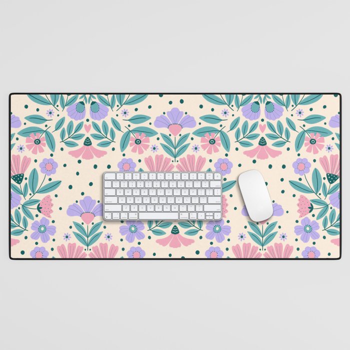 Light Pink and Purple Floral Pattern Desk Mat Gallery Image 1
