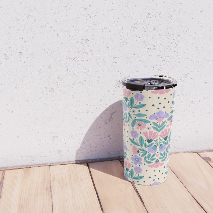 Light Pink and Purple Floral Pattern Travel Mug Gallery Image 4