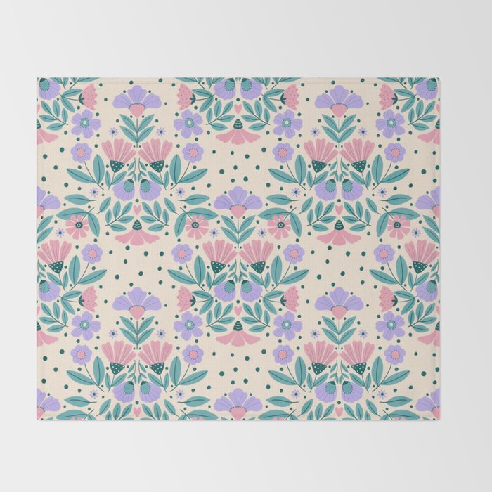 Light Pink and Purple Floral Pattern Throw Blanket Gallery Image 2
