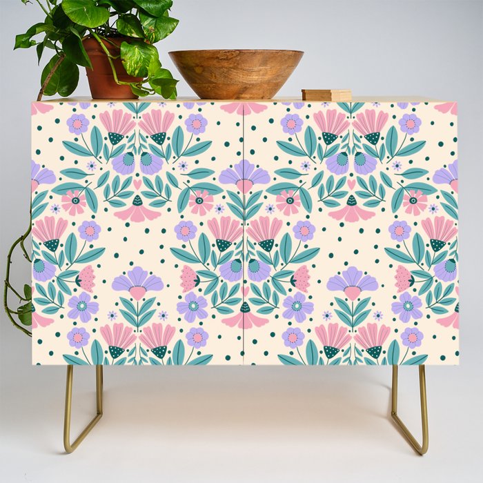 Light Pink and Purple Floral Pattern Credenza Gallery Image 1