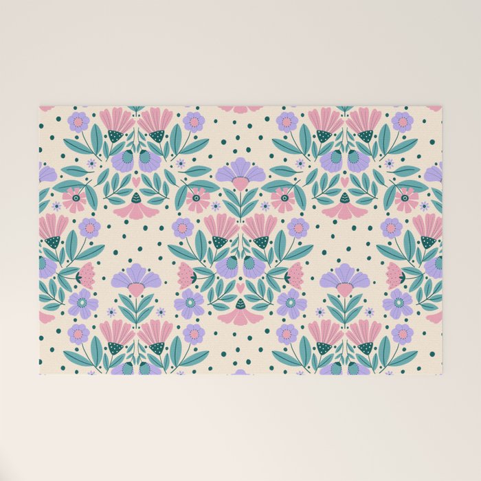 Light Pink and Purple Floral Pattern Welcome Mat Gallery Image 1
