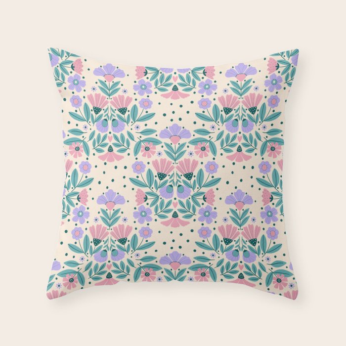 Light Pink and Purple Floral Pattern Throw Pillow Gallery Image 1