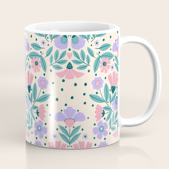 Light Pink and Purple Floral Pattern Coffee Mug Gallery Image 1