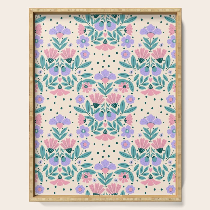 Light Pink and Purple Floral Pattern Serving Tray Gallery Image 1