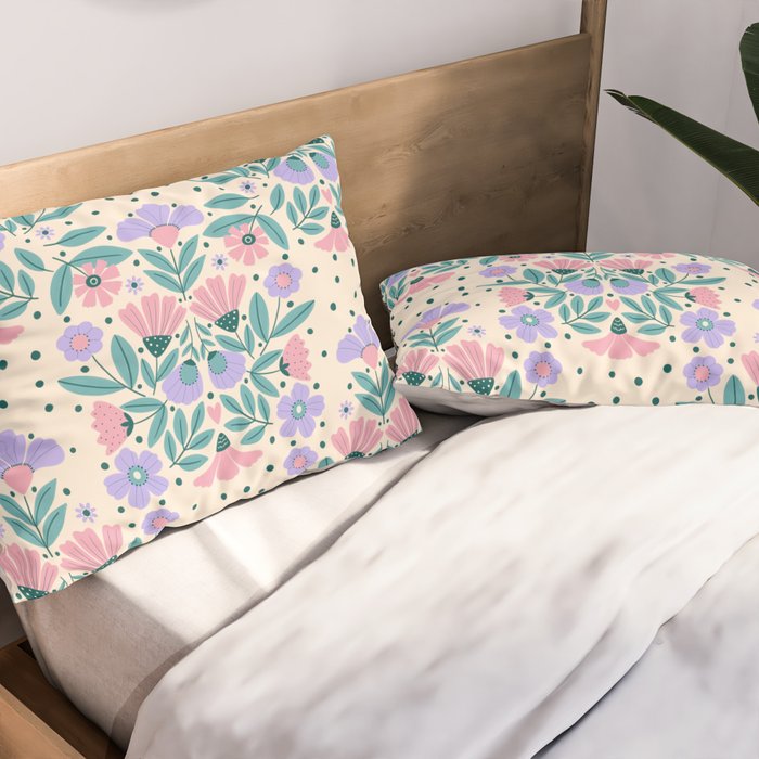 Light Pink and Purple Floral Pattern Pillow Sham Gallery Image 2