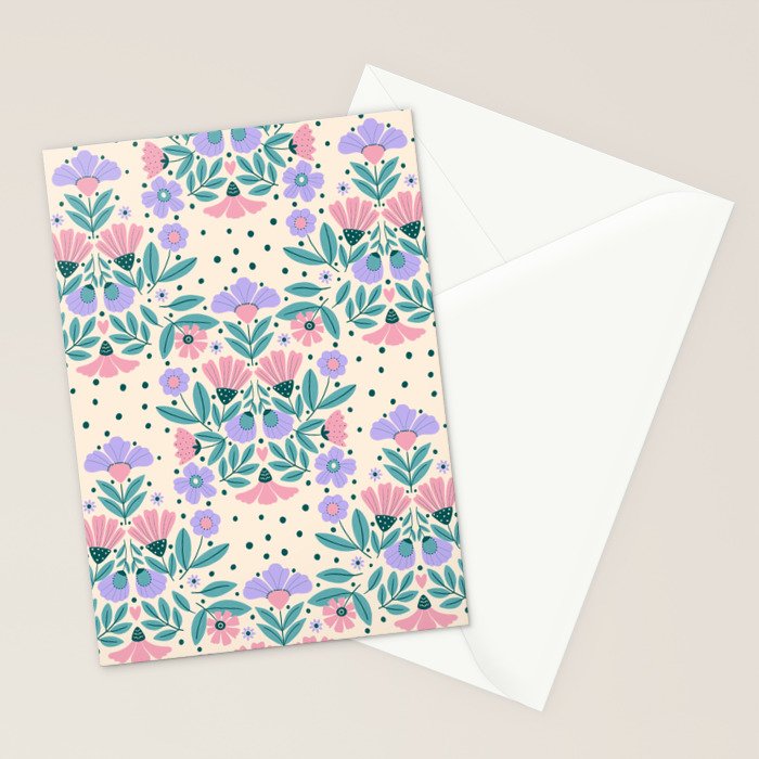 Light Pink and Purple Floral Pattern Stationery Card Gallery Image 2