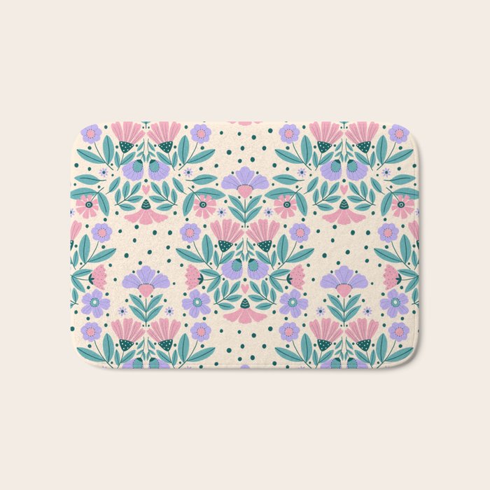 Light Pink and Purple Floral Pattern Bath Mat Gallery Image 1