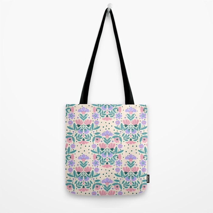 Light Pink and Purple Floral Pattern Tote Bag Gallery Image 2