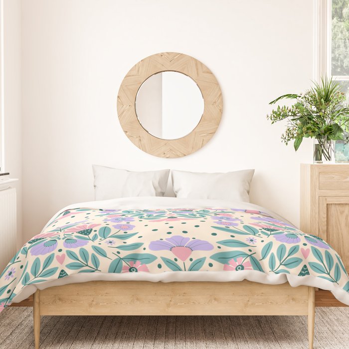 Light Pink and Purple Floral Pattern Duvet Cover Gallery Image 3