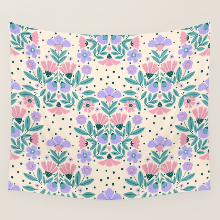 Light Pink and Purple Floral Pattern Wall Tapestry Gallery Image 4