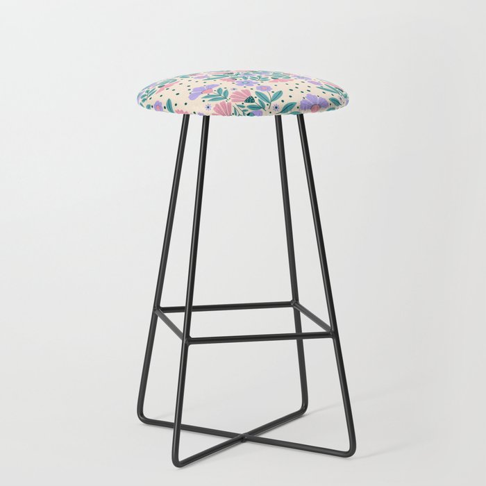 Light Pink and Purple Floral Pattern Stool Gallery Image 1