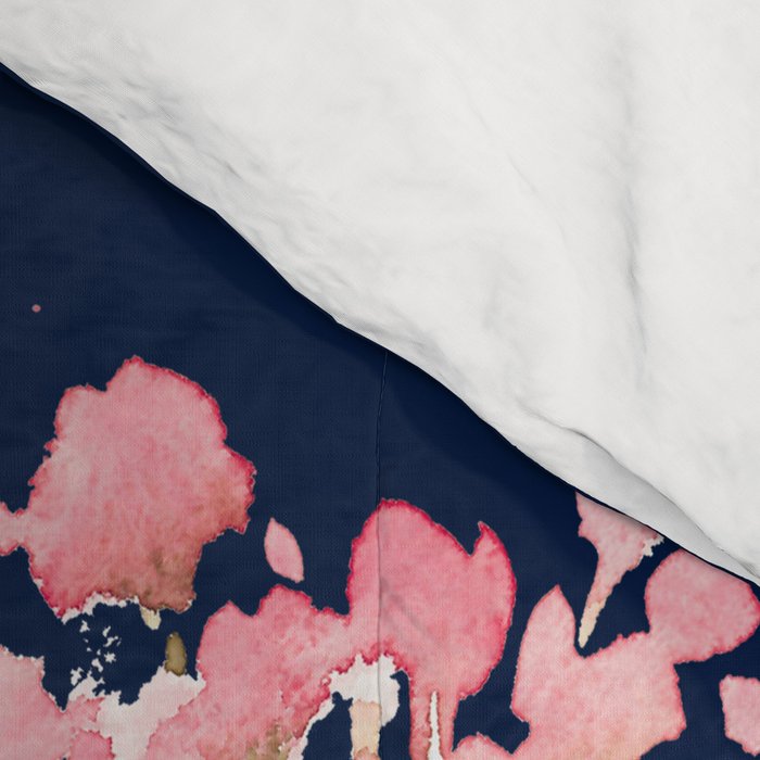 Navy and Pink Watercolor Peony Comforter Gallery Image 4