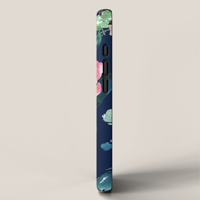 Navy and Pink Watercolor Peony iPhone Case Gallery Image 2