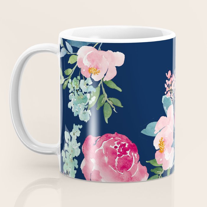 Navy and Pink Watercolor Peony Coffee Mug Gallery Image 3