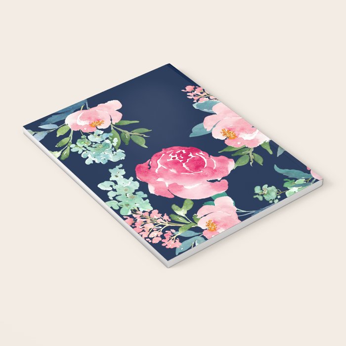 Navy and Pink Watercolor Peony Notebook Gallery Image 3