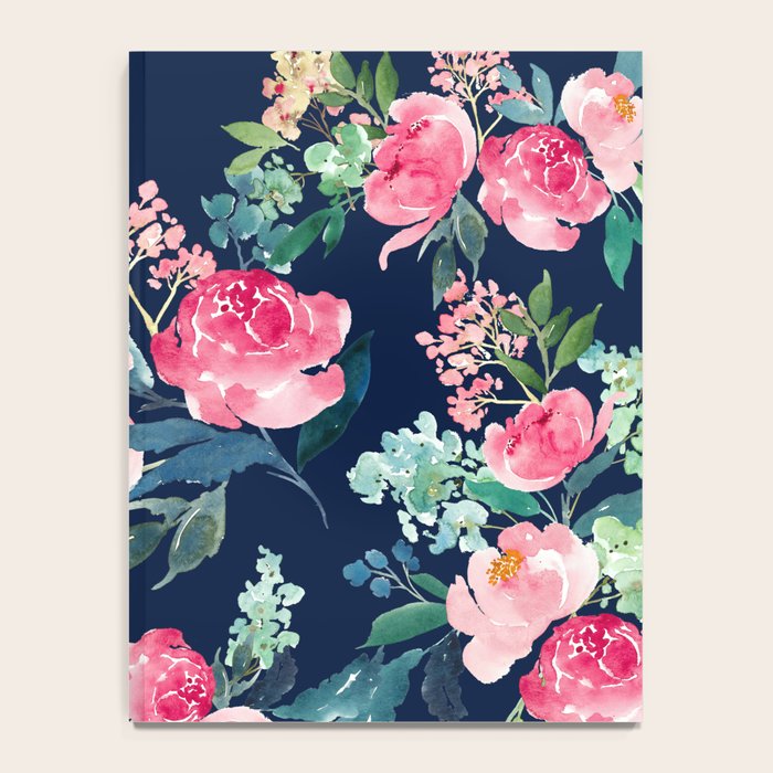 Navy and Pink Watercolor Peony Notebook Gallery Image 4