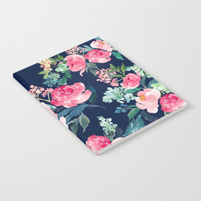 Navy and Pink Watercolor Peony Notebook Gallery Image 2