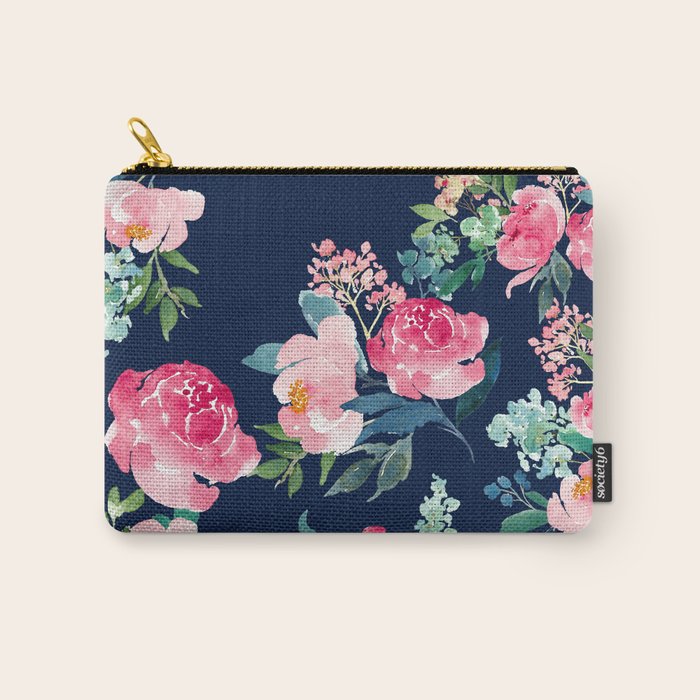 Navy and Pink Watercolor Peony Carry All Pouch Gallery Image 1