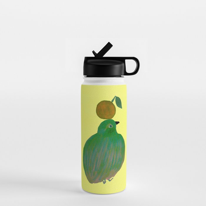 Fat Round Bird and Orange - Green and Yellow Water Bottle Gallery Image 1