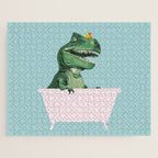 Playful T-Rex in Bathtub in Green Jigsaw Puzzle Gallery Image 1