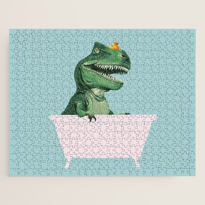 Playful T-Rex in Bathtub in Green Jigsaw Puzzle Gallery Image 1