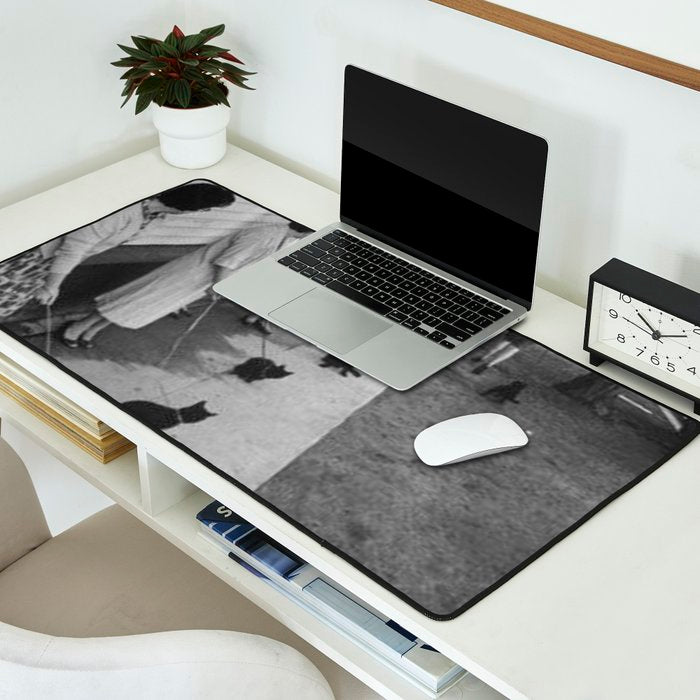 Black Cats Auditioning in Hollywood black and white photograph Desk Mat Gallery Image 2