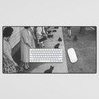 Black Cats Auditioning in Hollywood black and white photograph Desk Mat Gallery Image 1