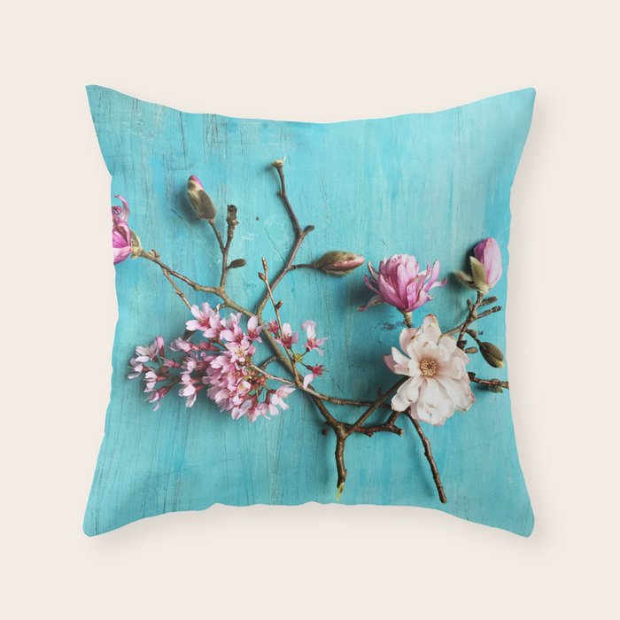Flowers of Spring - colorful floral still life photograph Throw Pillow Gallery Image 1