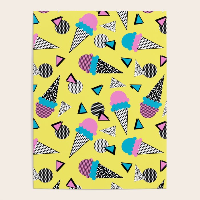 Cruncher - memphis throwback ice cream cone desert 1980s 80s style retro geometric neon pop art Poster Gallery Image 1