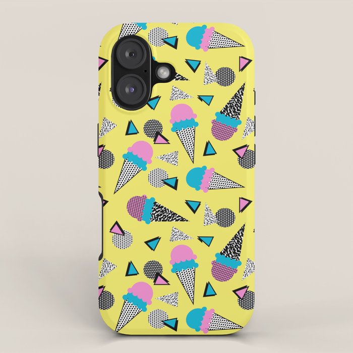 Cruncher - memphis throwback ice cream cone desert 1980s 80s style retro geometric neon pop art iPhone Case Gallery Image 1