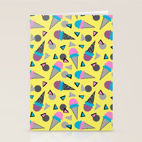 Cruncher - memphis throwback ice cream cone desert 1980s 80s style retro geometric neon pop art Stationery Card Gallery Image 2
