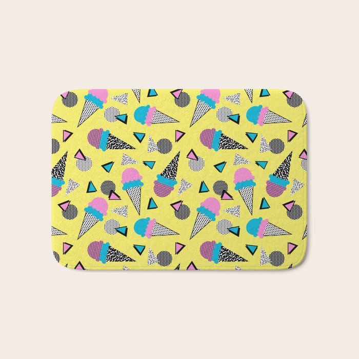 Cruncher - memphis throwback ice cream cone desert 1980s 80s style retro geometric neon pop art Bath Mat Gallery Image 1