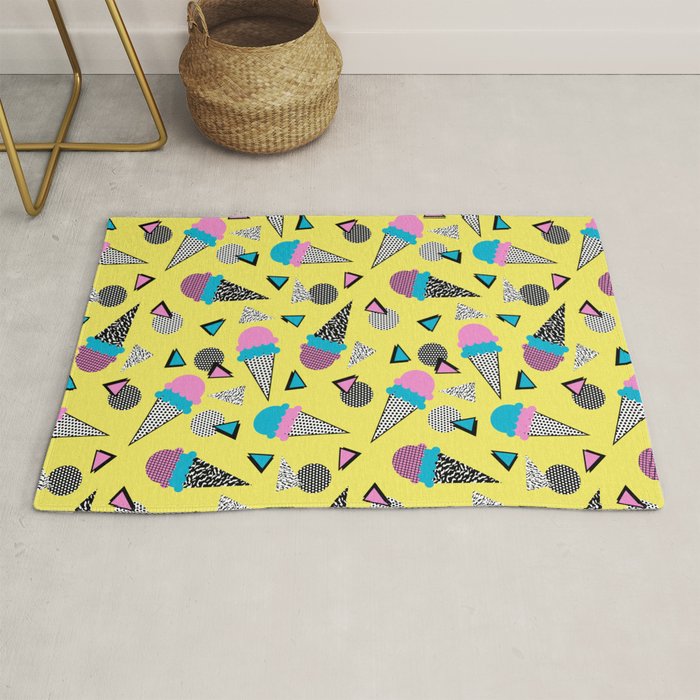 Cruncher - memphis throwback ice cream cone desert 1980s 80s style retro geometric neon pop art Rug Gallery Image 1
