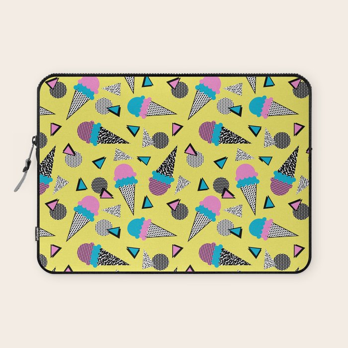 Cruncher - memphis throwback ice cream cone desert 1980s 80s style retro geometric neon pop art Laptop Sleeve Gallery Image 1
