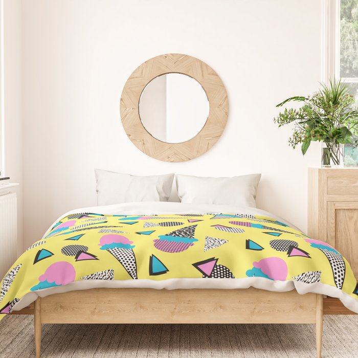Cruncher - memphis throwback ice cream cone desert 1980s 80s style retro geometric neon pop art Duvet Cover Gallery Image 3