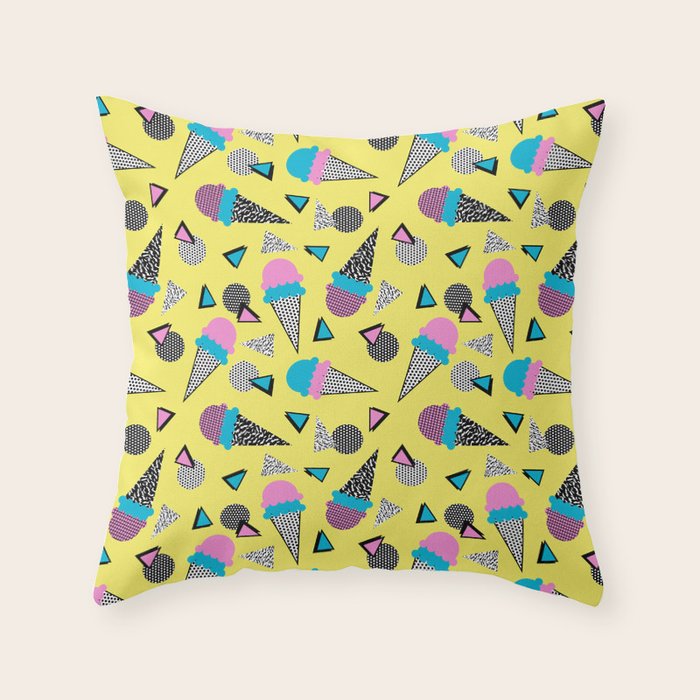 Cruncher - memphis throwback ice cream cone desert 1980s 80s style retro geometric neon pop art Throw Pillow Gallery Image 1