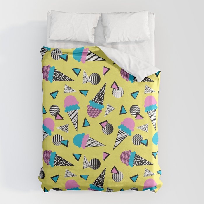 Cruncher - memphis throwback ice cream cone desert 1980s 80s style retro geometric neon pop art Duvet Cover Gallery Image 6