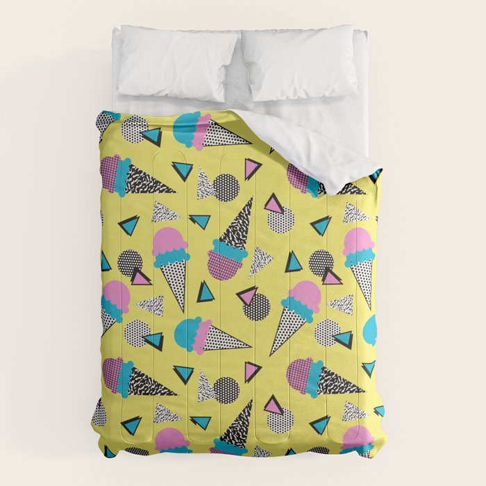 Cruncher - memphis throwback ice cream cone desert 1980s 80s style retro geometric neon pop art Comforter Gallery Image 1