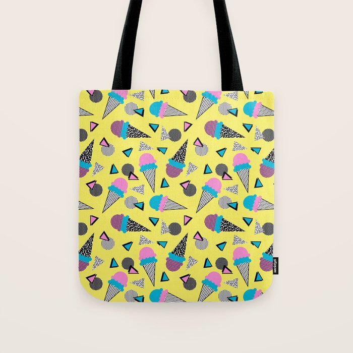 Cruncher - memphis throwback ice cream cone desert 1980s 80s style retro geometric neon pop art Tote Bag Gallery Image 1