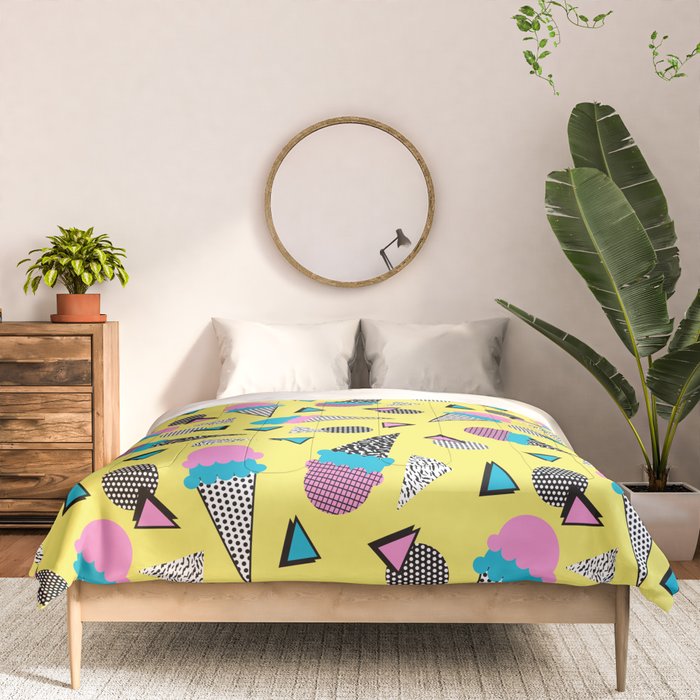 Cruncher - memphis throwback ice cream cone desert 1980s 80s style retro geometric neon pop art Comforter Gallery Image 3