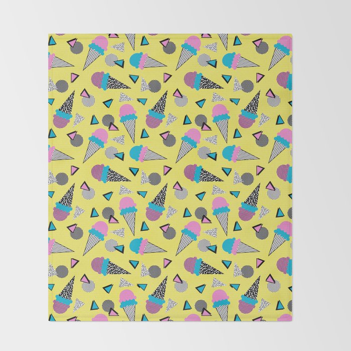 Cruncher - memphis throwback ice cream cone desert 1980s 80s style retro geometric neon pop art Throw Blanket Gallery Image 2