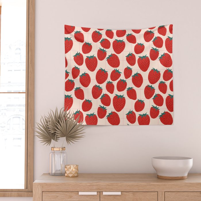 Red strawberries pattern Wall Tapestry Gallery Image 2