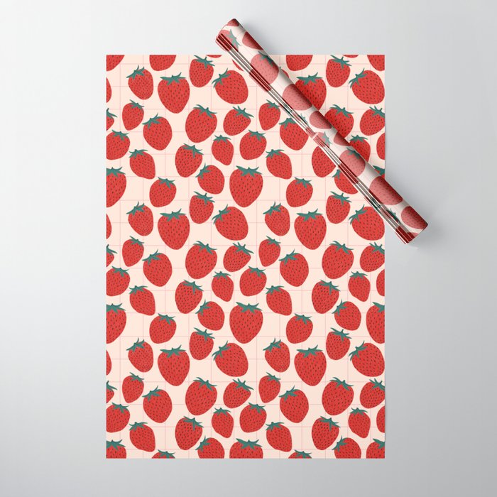 Red strawberries pattern Wrapping Paper Gallery Image 1