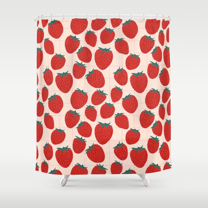 Red strawberries pattern Shower Curtain Gallery Image 1